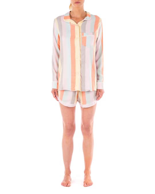 Plush Apparel Ultra Soft Rainbow Stripe Twill Pajama Set Neiman