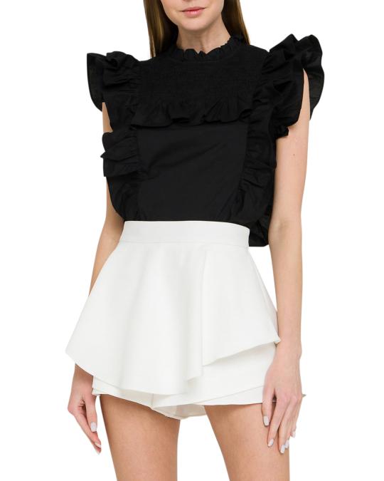 English Factory Poplin Smocked Ruffle Top | Neiman Marcus