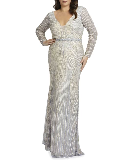 mac duggal glitter lace column gown
