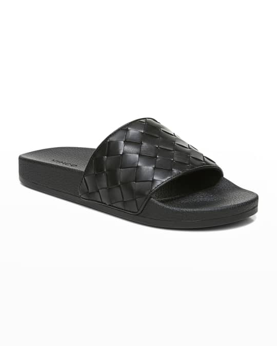 Vince Men's Watley Woven Leather Slide Sandals Neiman Marcus