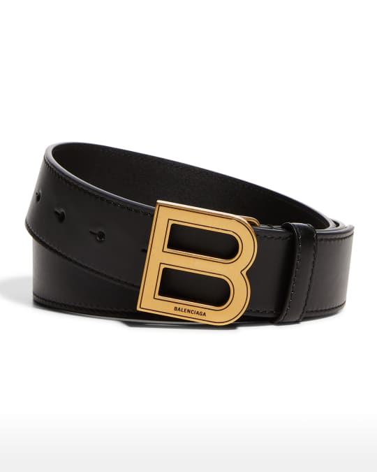 Balenciaga Men's Hourglass Large Leather B-Buckle Belt