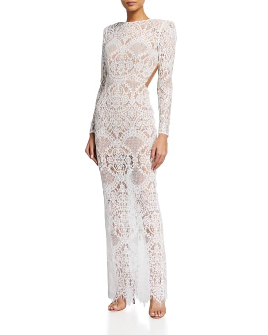 Bronx and Banco Allegra Long-Sleeve Lace Column Gown | Neiman Marcus