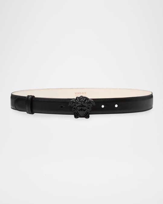 Versace La Medusa 20mm Leather Belt, Black | Neiman Marcus