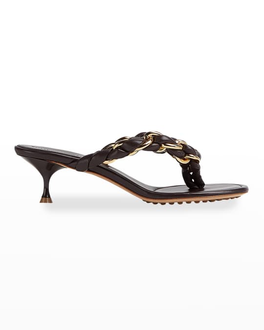 Bottega Veneta Dot Woven Chain Thong Sandals | Neiman Marcus