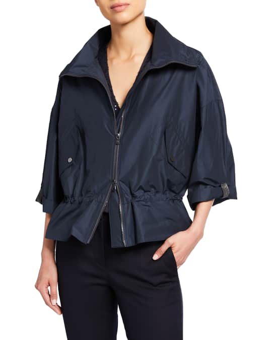 Brunello Cucinelli Taffeta Anorak Jacket w/ Monili Trim Neiman Marcus