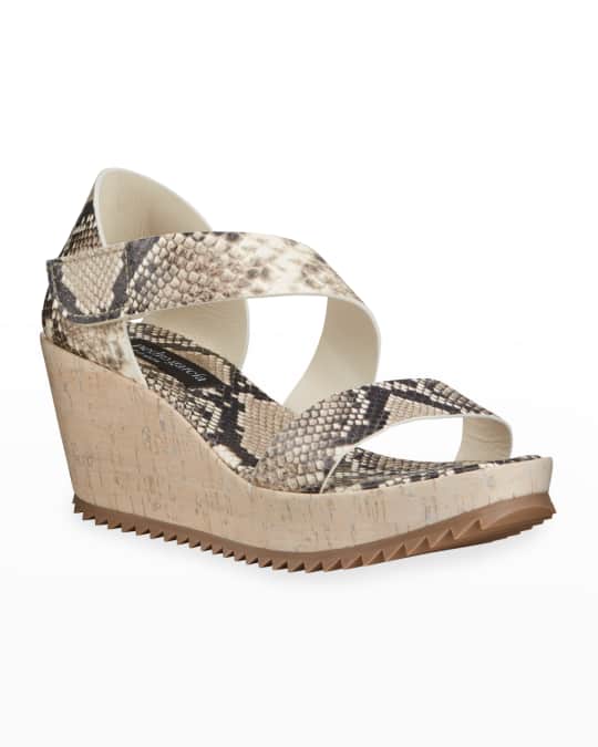 Pedro Garcia Fely Snake-Print Wedge Sandals | Neiman Marcus