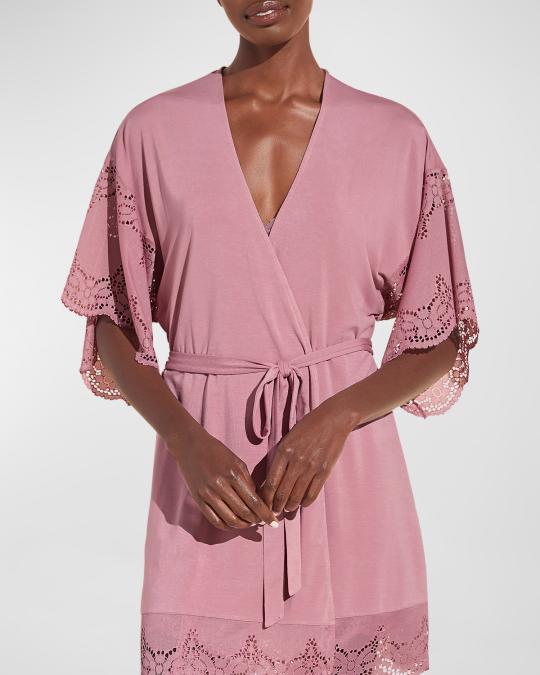 Eberjey Beatrix Lace-Trim Robe | Neiman Marcus