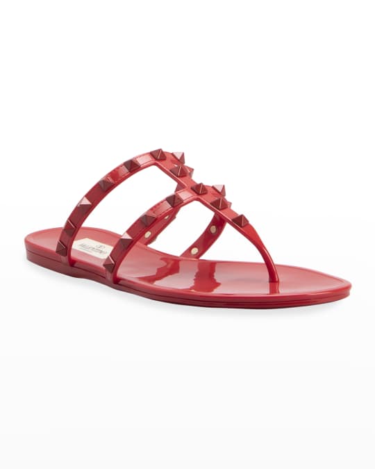 med uret Registrering Bliv Valentino Garavani Jelly Rockstud Flat Thong Sandals | Neiman Marcus