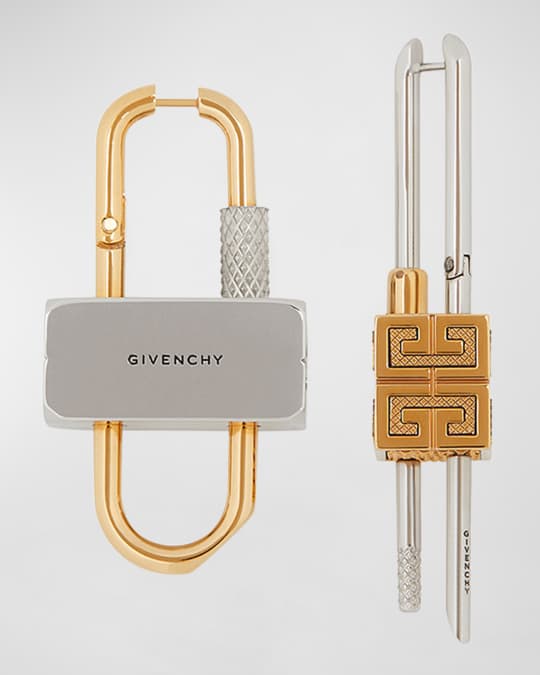 Givenchy Men's Two-Tone Mismatch Lock Earrings | Neiman Marcus