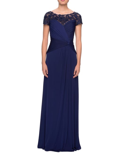 La Femme Ruched Jersey Short-Sleeve Gown | Neiman Marcus