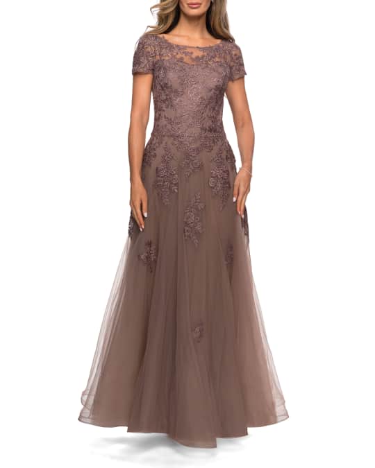 La Femme Floral Lace Applique Tulle A Line Gown Neiman Marcus