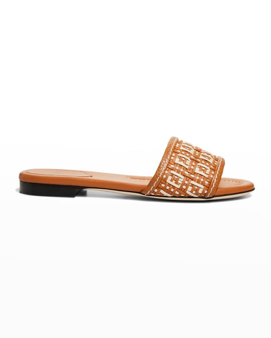 Fendi Woven Calfskin Monogram Slide Sandals