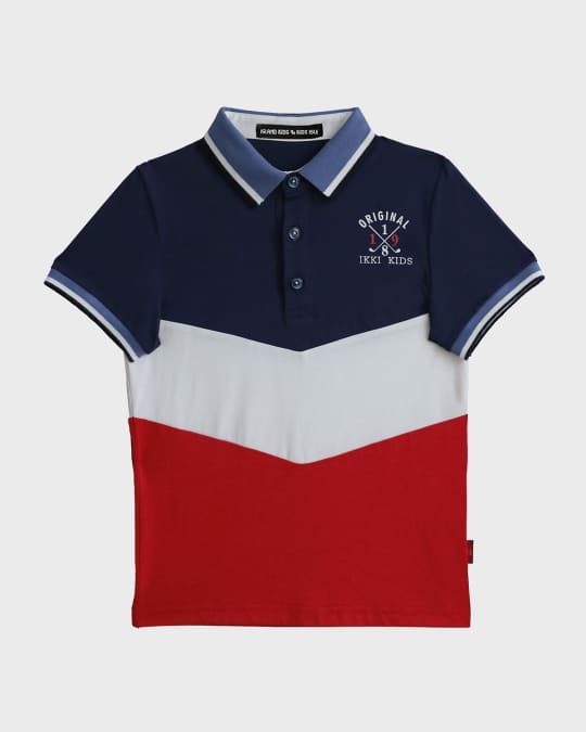Boy's Embroidered Logo Colorblock Polo Shirt, Size 4-12