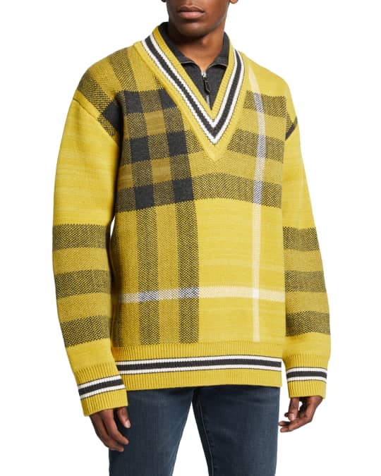 Burberry Men s Fairhurst V Neck Plaid Knit Sweater Neiman Marcus