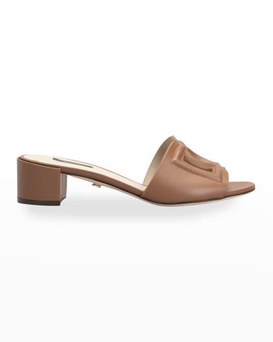 Dolce&Gabbana DG Cutout Leather Slide Sandals | Neiman Marcus