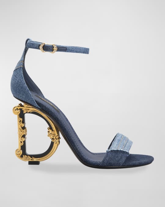 Dolce&Gabbana Denim Barocco-Heel Sandals | Neiman Marcus