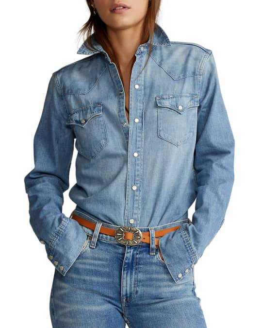 Ralph Lauren, Tops, Lauren Jeans Co Ralph Lauren 0 Cotton Womens Denim  Button Down Top Shirt