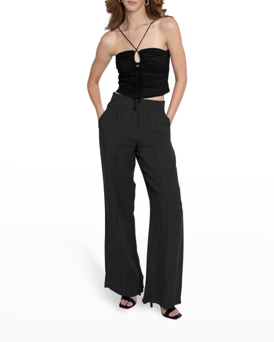 Nicole Miller Wide Leg Solid Linen Pants Neiman Marcus