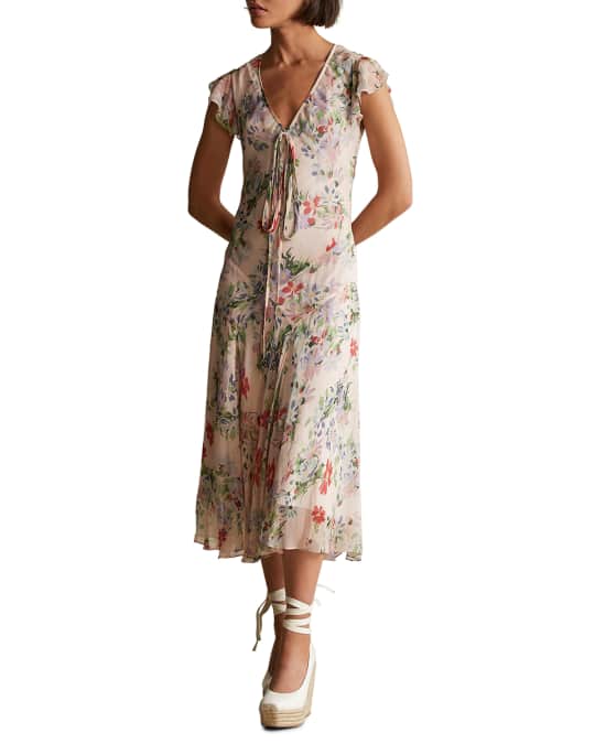 Polo Ralph Lauren Arina Flutter-Sleeve Floral Midi Dress | Neiman Marcus