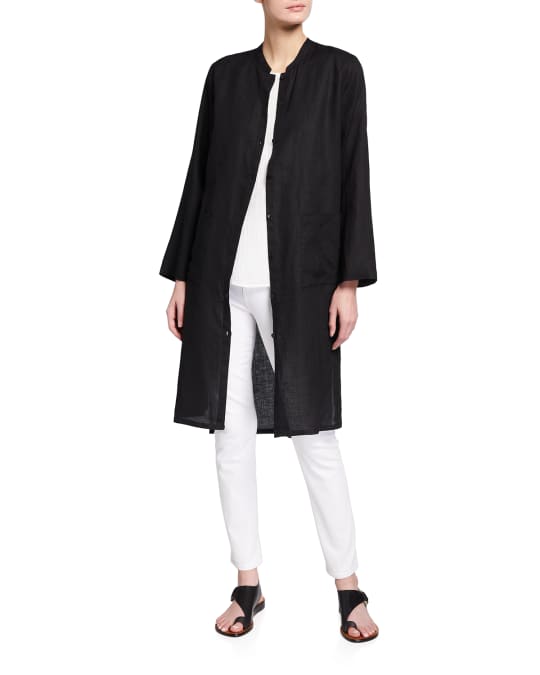 Eileen Fisher Organic Handkerchief Linen Mandarin-Collar Jacket ...