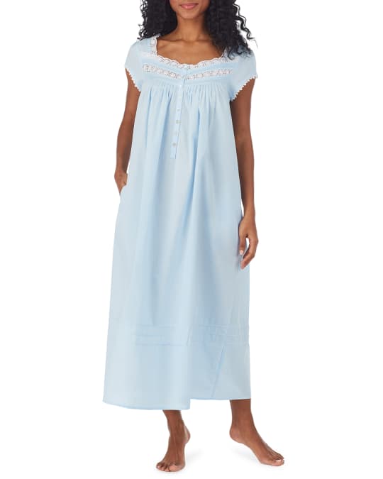 Eileen West Cotton Dobby Stripe Woven Sleeveless Short Nightgown White MD  at  Women's Clothing store