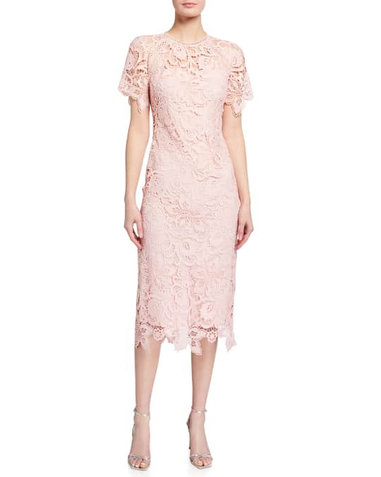 Shoshanna Floral Lace Short-Sleeve Midi Dress | Neiman Marcus