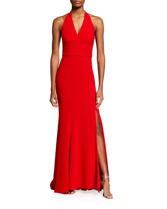 Dress the Population Black Label Shiloh Deep-V Halter Gown | Neiman Marcus