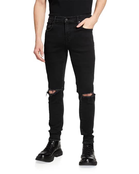 Mens black skinny jeans with best sale knee rips