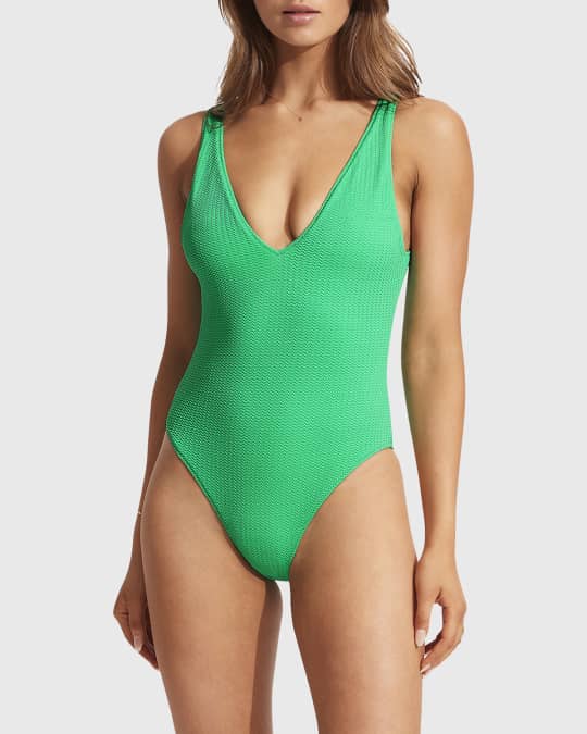 Deep Plunge Halter Neck Swimsuit - Lime