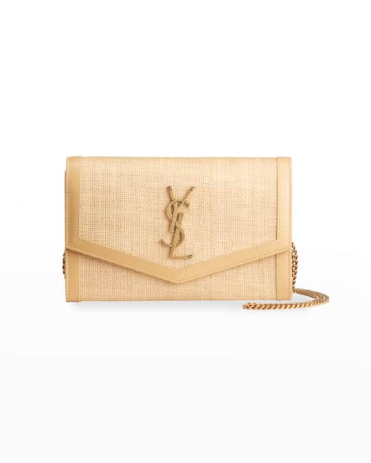Saint Laurent Uptown Micro Raffia Leather Wallet on Chain Neiman Marcus