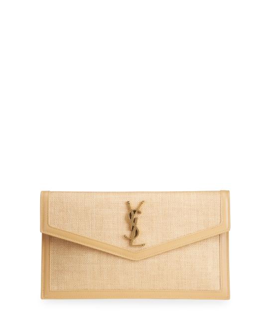 Saint Laurent Uptown Micro Raffia/Leather Envelope Flap Pouch Wallet ...