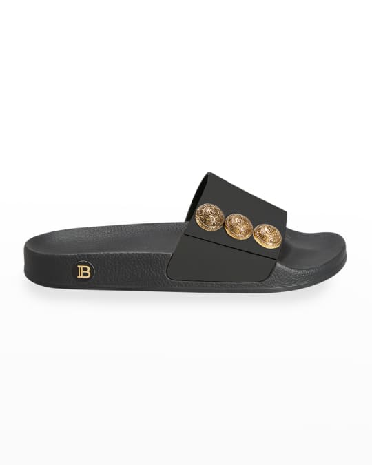 Balmain Symi Button Slide Sandals | Neiman Marcus