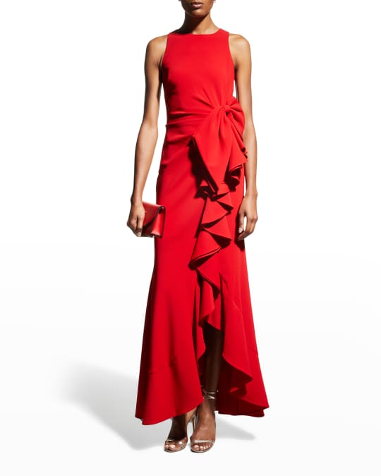 Badgley Mischka Collection Odessa Asymmetric Ruffle Skirt Crepe Gown Neiman Marcus
