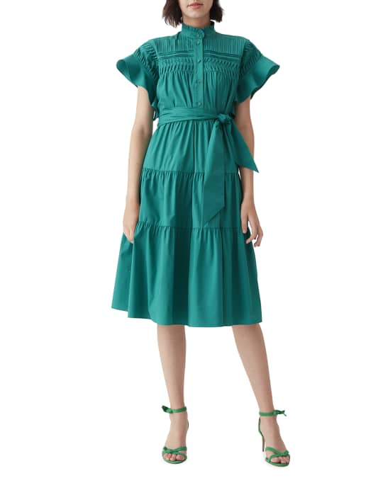 Diane von Furstenberg Ebba Pleated Cotton Belted Dress | Neiman Marcus