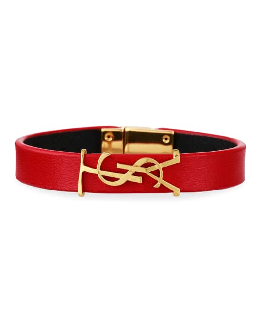 Saint Laurent Leather YSL Monogram Bracelet, Red/Gold