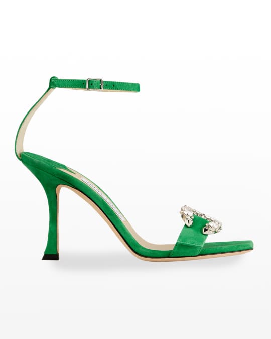 【JIMMY CHOO】Marsai 90 スエードサンダル クリスタル Black Suede Sandals with Crystal Buckle | MARSAI 90 | High