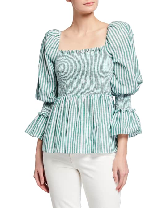 Cinq a Sept Adly Stripe Smocked Top | Neiman Marcus