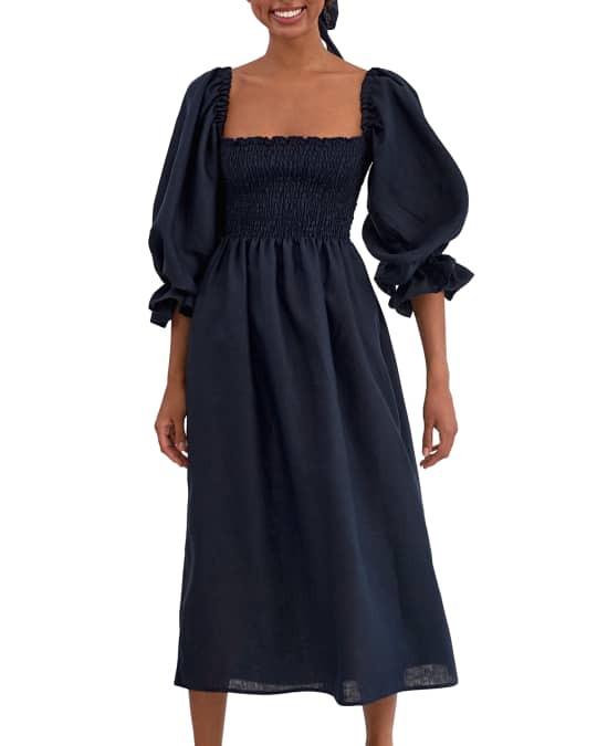 Sleeper Atlanta Balloon-Sleeve Linen Dress | Neiman Marcus