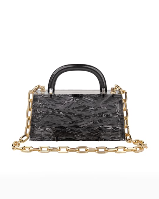 L'Afshar Eva Crinkled Transparent Acrylic Top-Handle Bag | Neiman Marcus