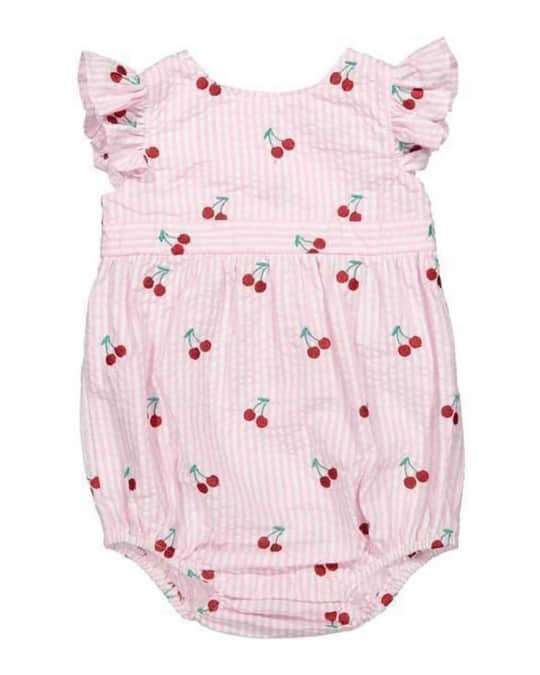 Classic Prep Childrenswear Girl's Beatrice Striped Cherry-Print Bubble Romper, Size 3M-3 ...