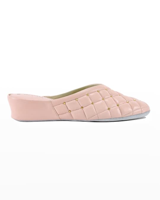 Quilted Leather Studded Slippers