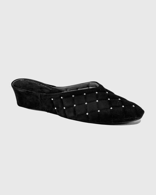 Quilted Suede Studded Wedge Slippers
