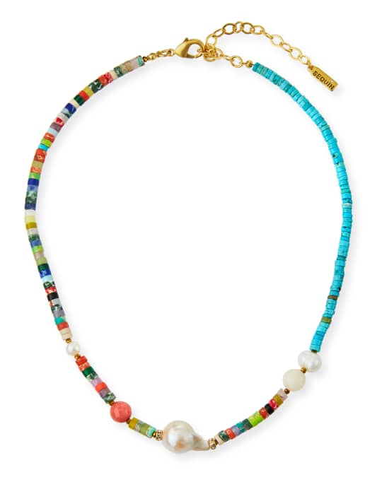 Sequin Pearl and Turquoise Heishi Collar Necklace | Neiman Marcus