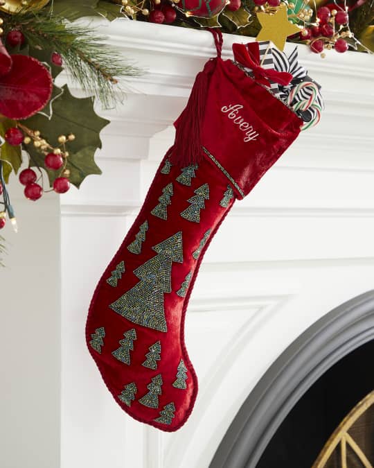 Sudha Pennathur Christmas Trees Beaded Velvet Stocking Neiman Marcus