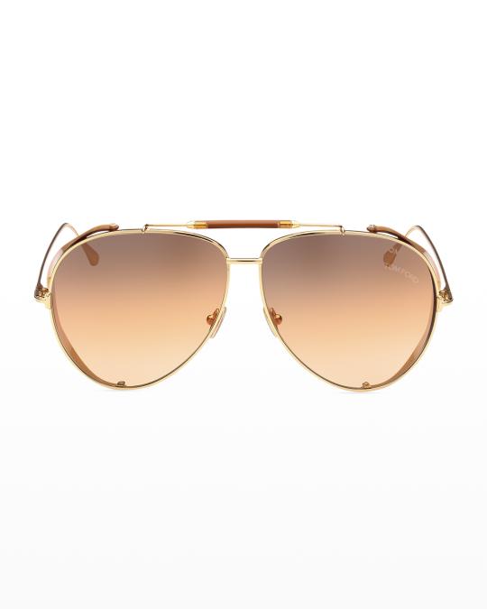 TOM FORD Jack Metal Aviator Sunglasses w/ Side Shields  display picture 1