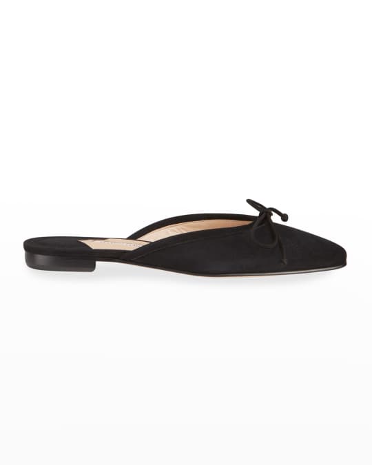 Manolo Blahnik Ballerimu Suede Bow Ballerina Flat Mules | Neiman Marcus