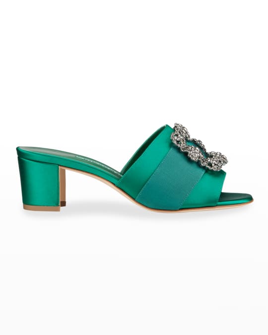 Manolo Blahnik Martanew Satin Crystal-Buckle Mule Sandals