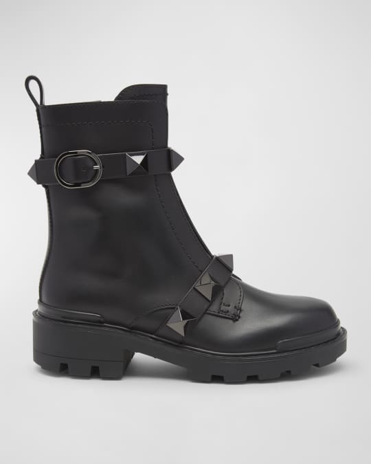 Valentino Garavani Roman Stud Zip Combat Booties | Neiman Marcus
