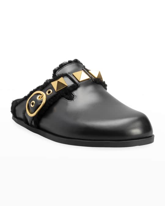 Valentino Garavani Roman Stud Shearling Mules Neiman Marcus