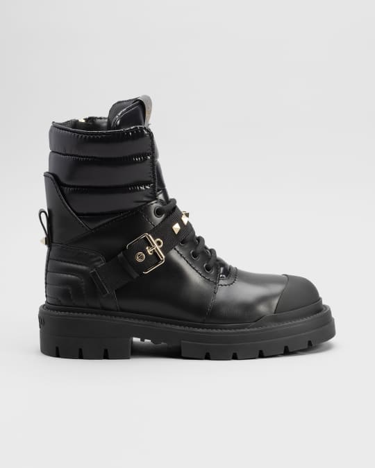 Valentino Garavani Rockstud Water Resistant Moto Combat Booties